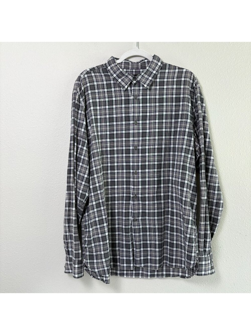 John Varvatos Button Up Shirt‎ Mens XL Gray Black Plaid Long Sleeve Lumberjack